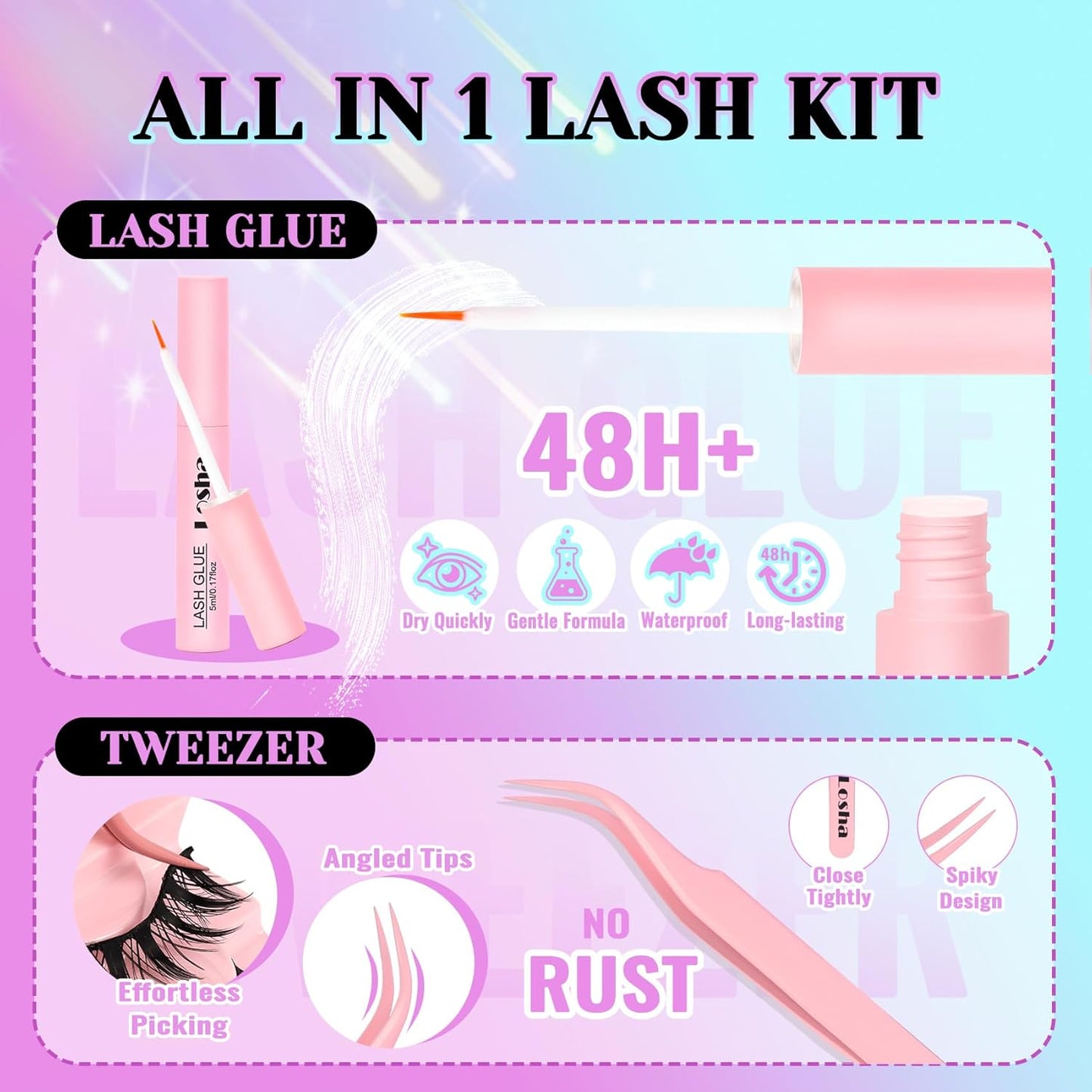 Losha Lashes Spiky Manga Lashes 14 Pairs Wispy False Eyelashes Natural Eye Lashes Kit with Lash Glue and Lash Tweezers Soft Anime Fake Eyelashes (Fairy)