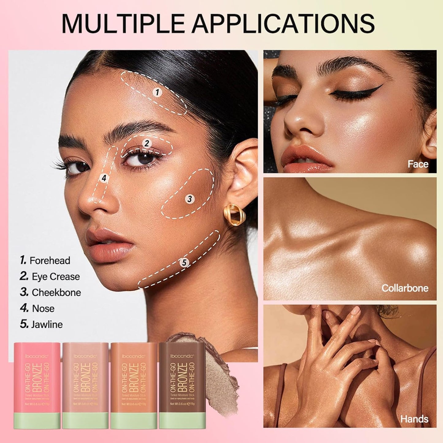 On-The-Go Bronzer Stick,Multi-Use Cream Contour Stick,Natural Long Lasting Face Bronzer,Smooth Highlighter Contour Stick,Bronze Contour Makeup Facial Shaping,03 Rich Glow