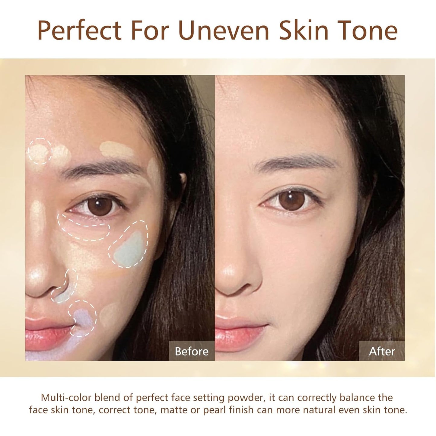 KYDA Color Correcting Pearl Setting Powder, Correct Brightening Finishing Powder, Even Tone Correcting, Lasting Oil Control Pressed Powder