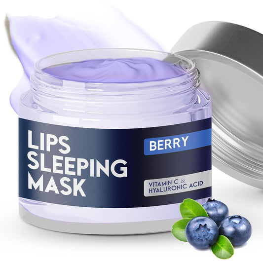 Lip Mask Overnight with Hyaluronic Acid & Collagen, Lip Sleeping Mask for Dry Cracked Lips, Moisturizing, Hydrating, Exfoliating Night Treatment for Lip Care (Strawberry) (0.7, Berry)
