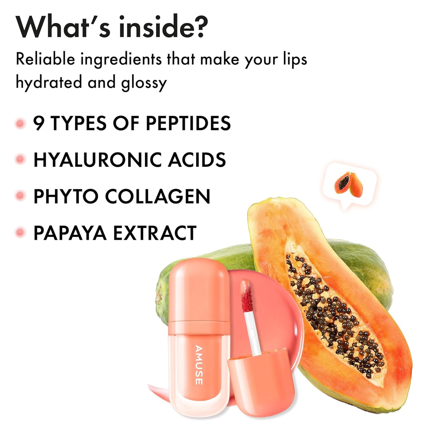 Amuse SEOUL BEBE TINT - 02 PAPAYA CORAL | 24-hour Long-lasting Lip Stain, Plumping, Hydrating, Moisturizing, No Peel Off, Lip Care, Treatment, Non Sticky, Korean Lip Tint for Dry Lips
