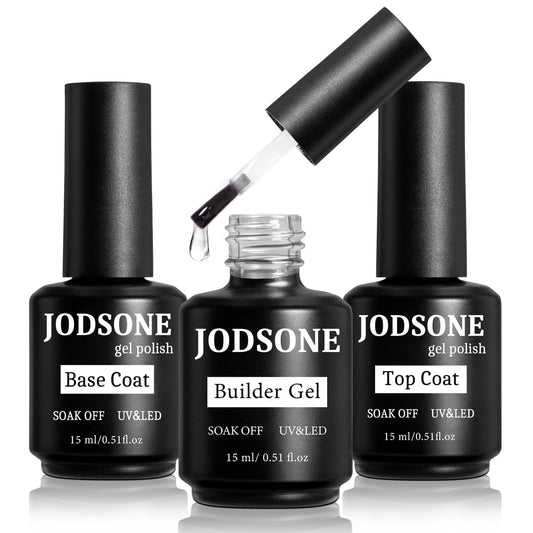 JODSONE 15ML Base Coat Top Coat and Builder Gel 3 PCS Gel Polish for Salon and Home Use