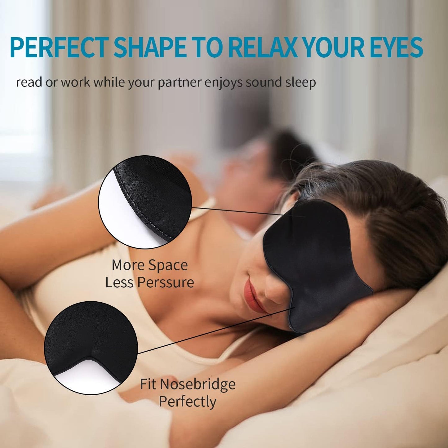 2-Pack 100% Real Natural Silk Eye Mask, Silk Sleeping Mask, Shade Puffy Eye Gift with Adjustable Straps, Sleep Eye Mask, SHJINJU Eye Mask Shade (Black and Light Blue)