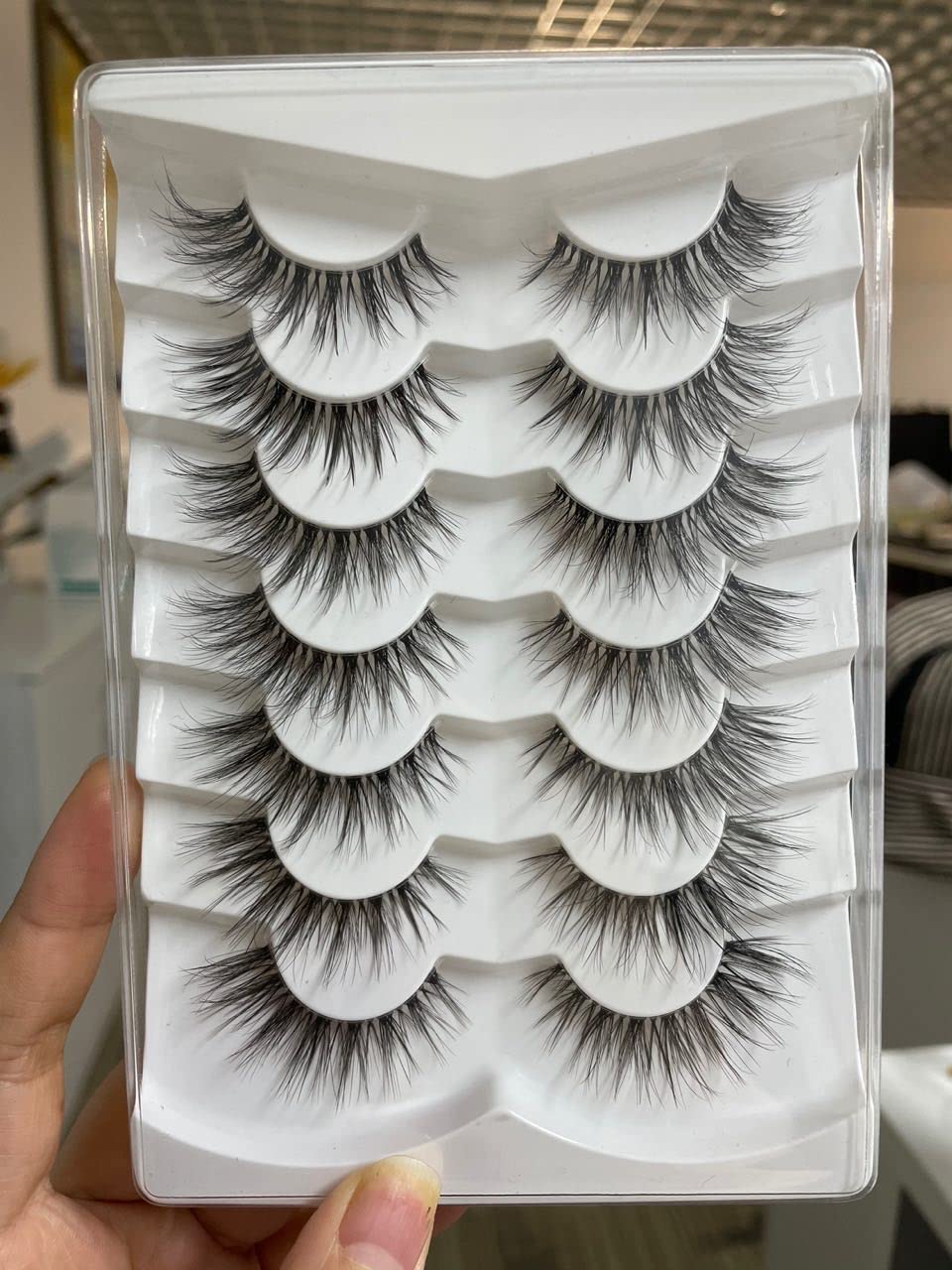 False Eyelashes with Clear Band Faux Mink Lashes Natural Look 3D Volume Wispy Fake Lashes Pack by Kiromiro 7 Pairs