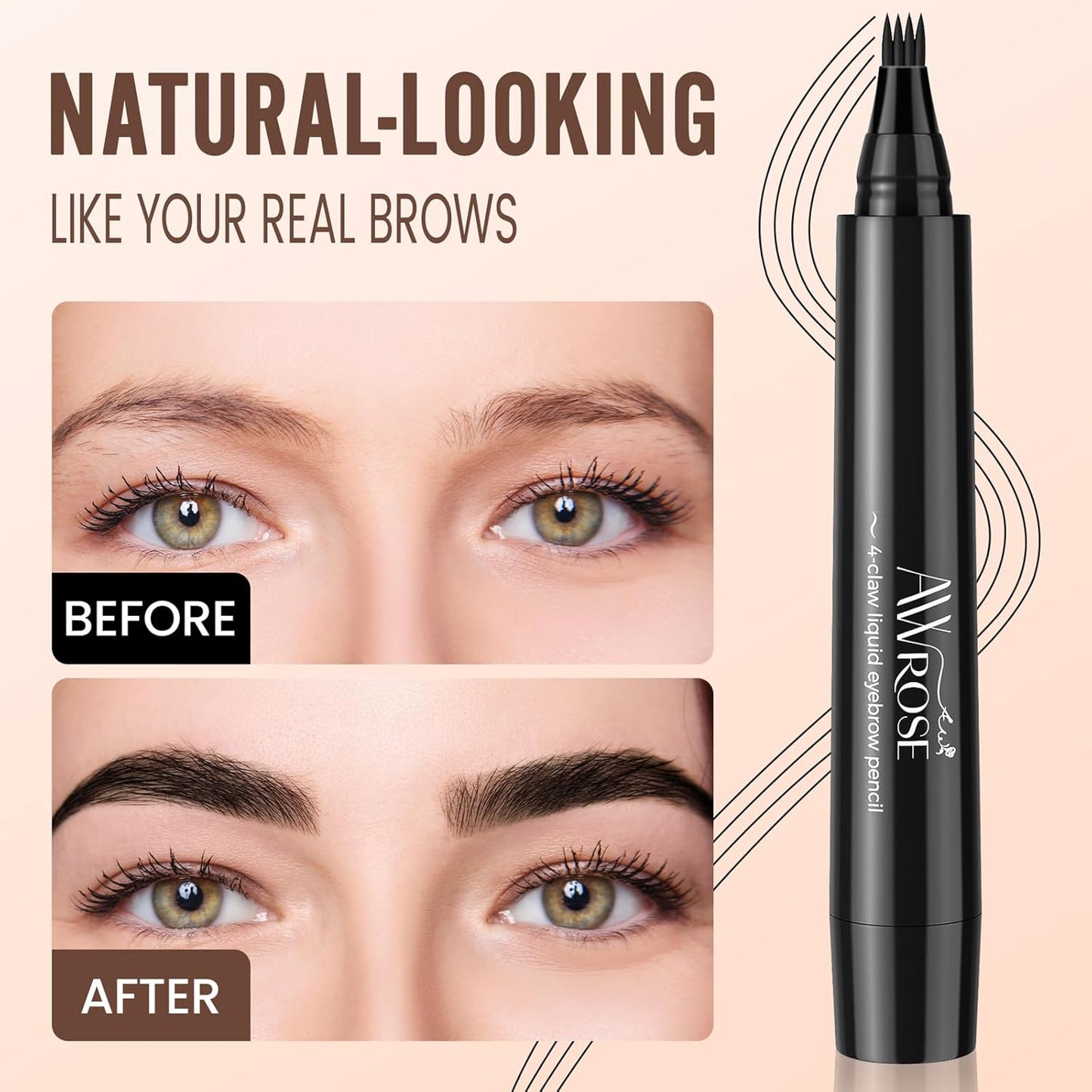 AWROSE Eyebrow Pencil, 3D Waterproof Microblading Eyebrow Pen 4 Fork Tip Tattoo Pencil, Precise Natural Brow Magic Eyebrow Pencil with Hair Like Strokes, 4 Points Multi-Used Eye Brow Pencils for Women