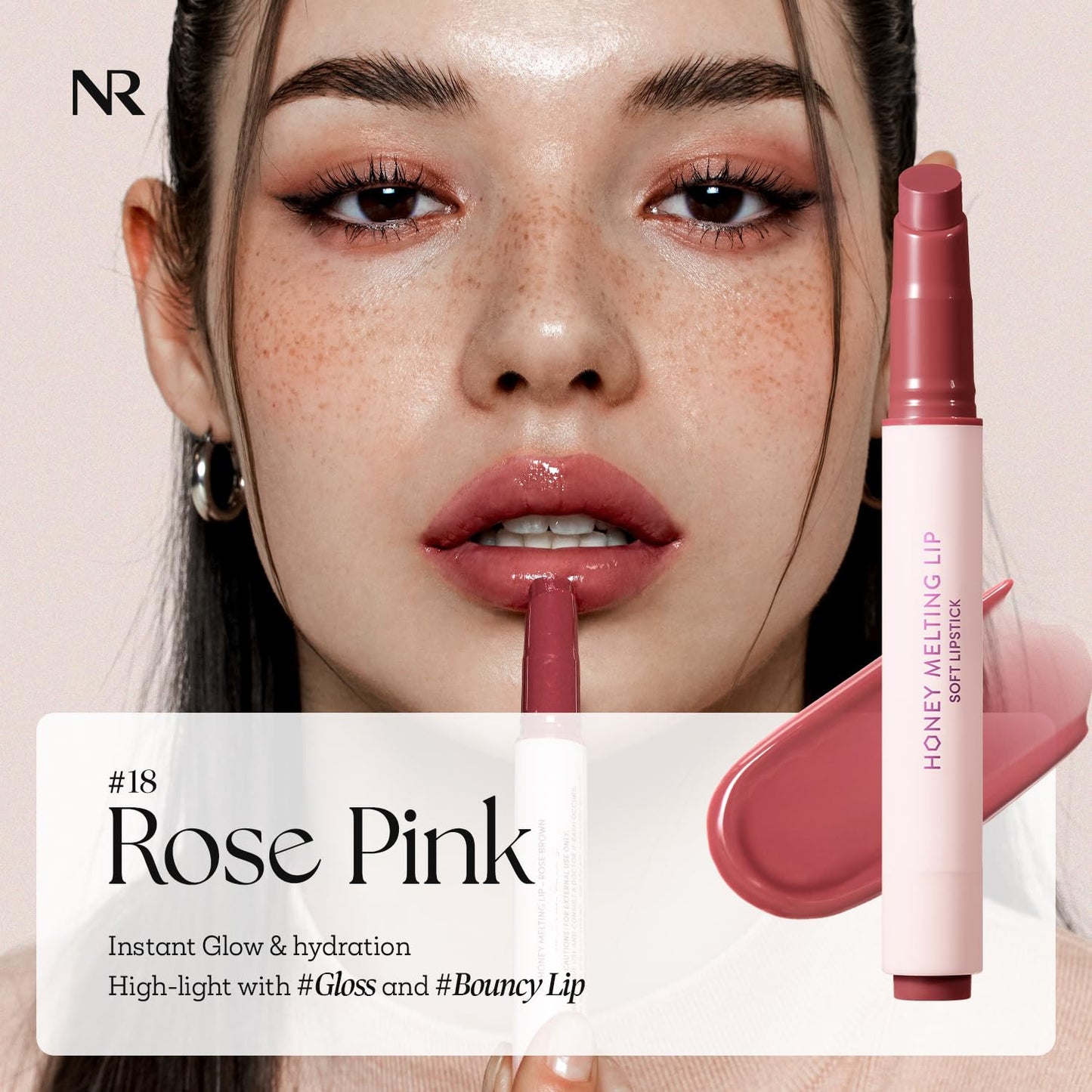 Nature Republic HONEY MELTING LIP (18 ROSE PINK) SOFT LIP STICK, Hydrating Gloss, Moisturizing balms, Sheer tint, Shine & Nude, Glowy Finish, korean make up