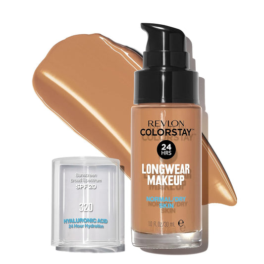 Revlon Liquid Foundation, ColorStay Face Makeup for Normal and Dry Skin, Longwear Full Coverage with Matte Finish, Oil Free, 320 True Beige, 1.0 Oz