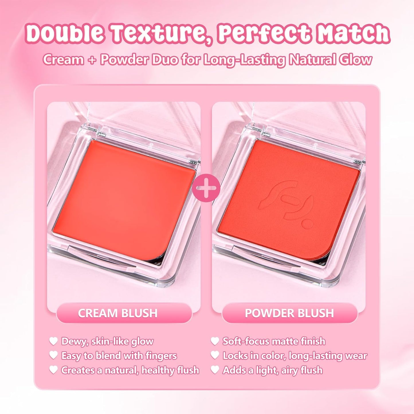 Blush Palette Duo – Cream & Powder Blush Set in Orange Red, Long-Wearing & Moisturizing, Easy to Blend, Radiant Coverage for Cheeks, Eyes & Lips, Magnetic Palette Compatible (2-Pack, Cherry Rush)