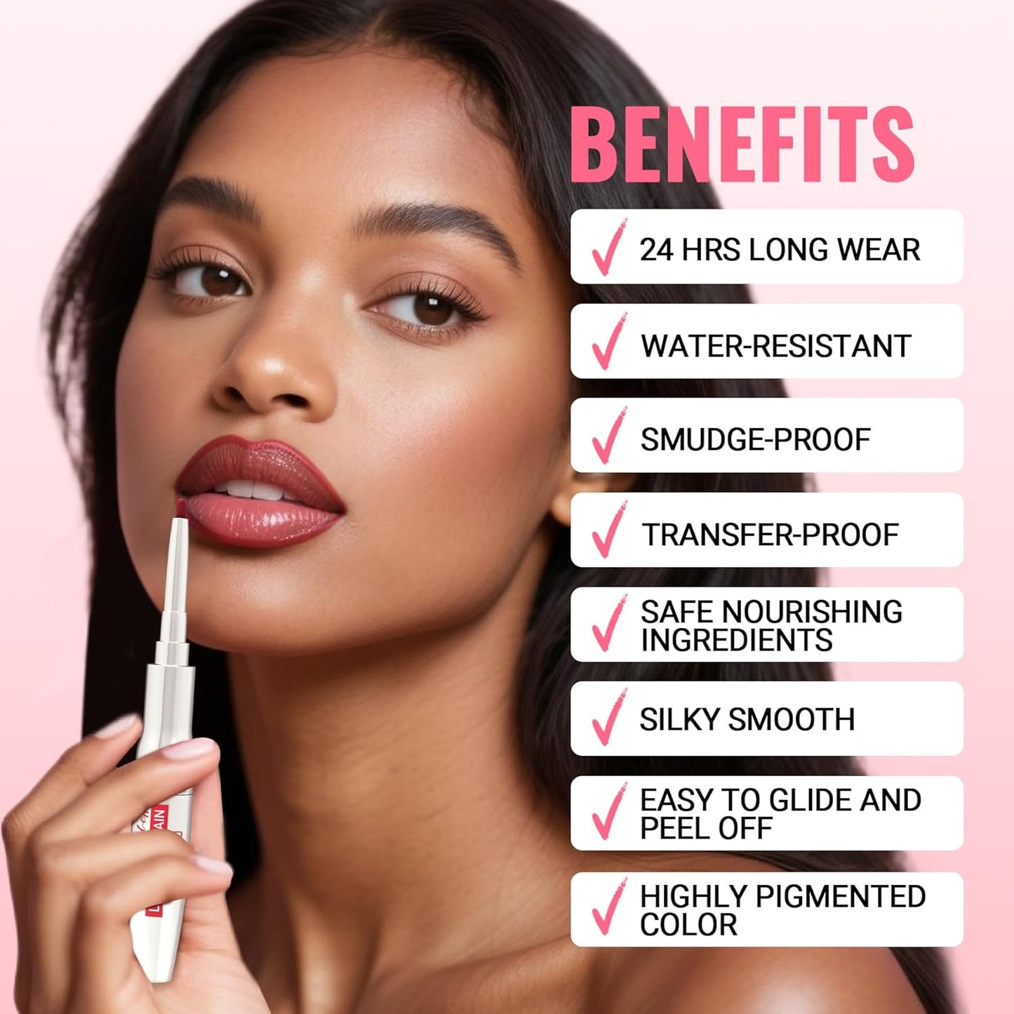 iMethod Lip Liner Stain - Lip Stain, 2-In-1 Dual-Ended Peel Off Lip Stain with Tweezer, Natural Long Lasting Peel Off Lip Liner, Easy to Use for All Skin Types, Stay All Day, Cocoa