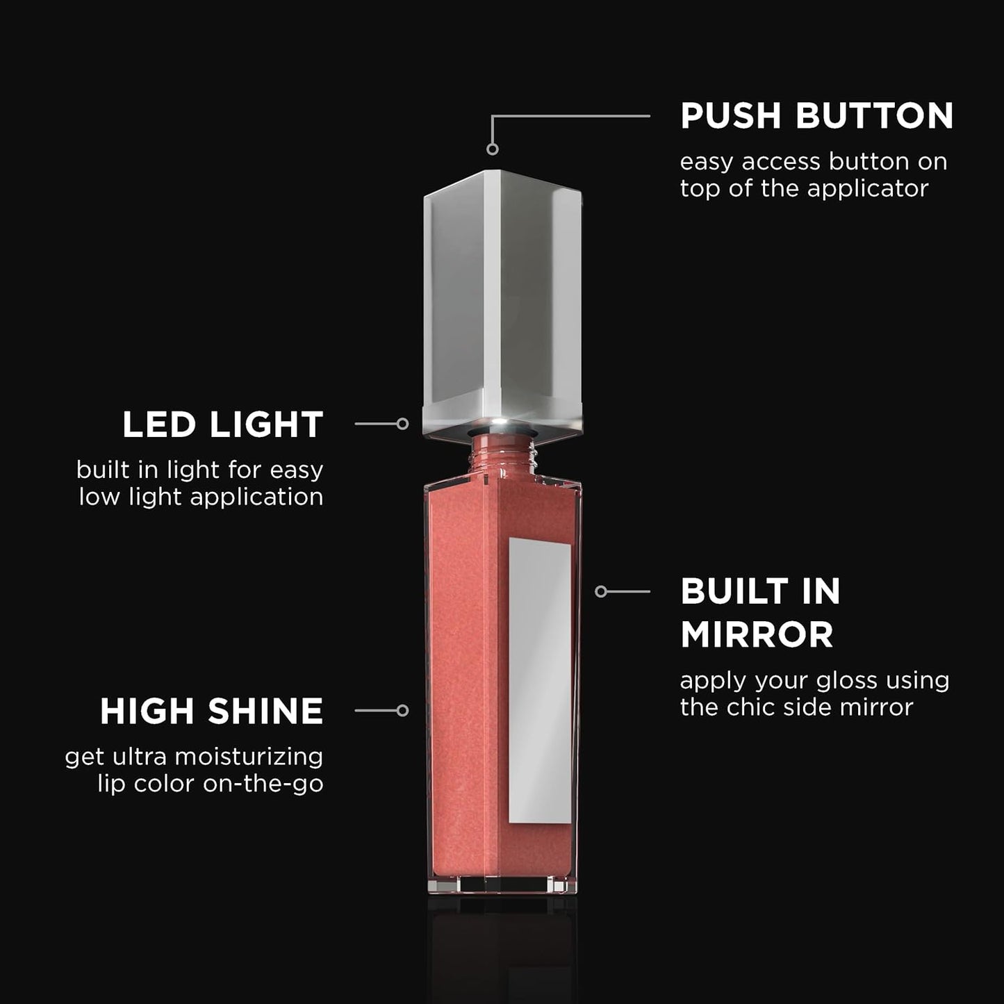 Pure Cosmetics Pure Illumination Lip Gloss - LED-lit Applicator w/Side Mirror - Non-Sticky, Moisturizing & Hydrating Lip Glosses - Soothes & Protects Dry Chapped Lips (Party Girl Pink)