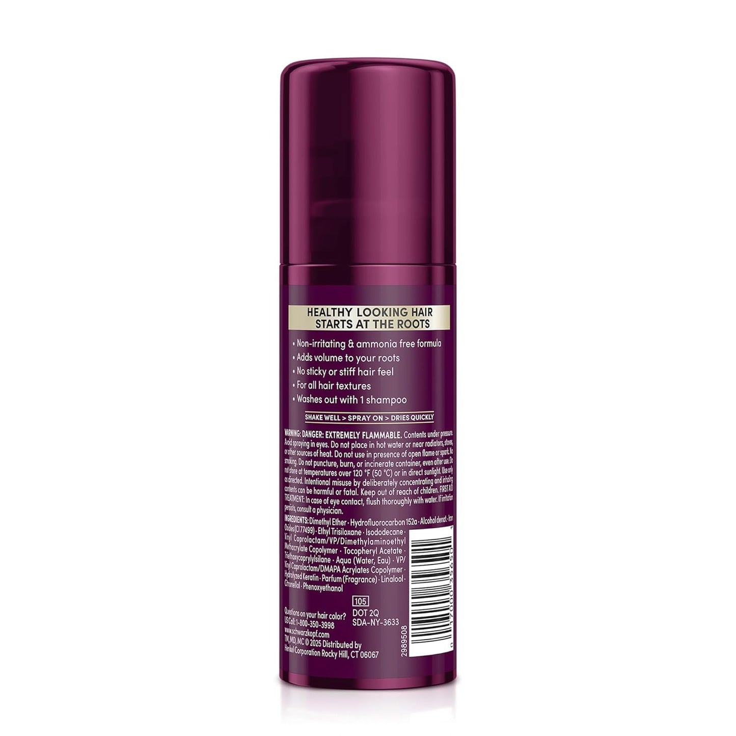 Schwarzkopf Keratin Color Root Temporary Hair Color Spray, Black - Salon Inspired Temporary Hair Dye, for up 100% Gray Coverage and Thicker looking roots, Ammonia free