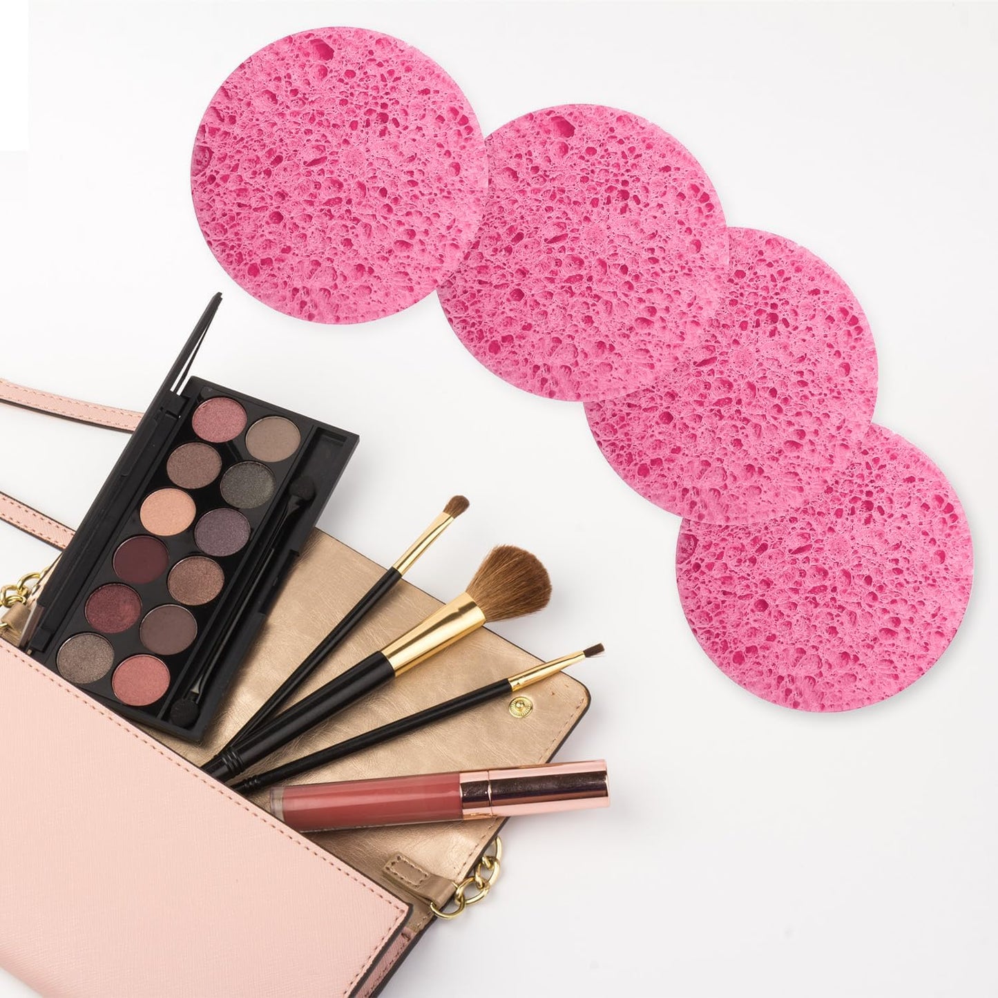 50-Count Facial Sponges, Compressed Natural Cellulose, Pink, Round Shape, Face Cleansing, Exfoliating, Makeup Removal