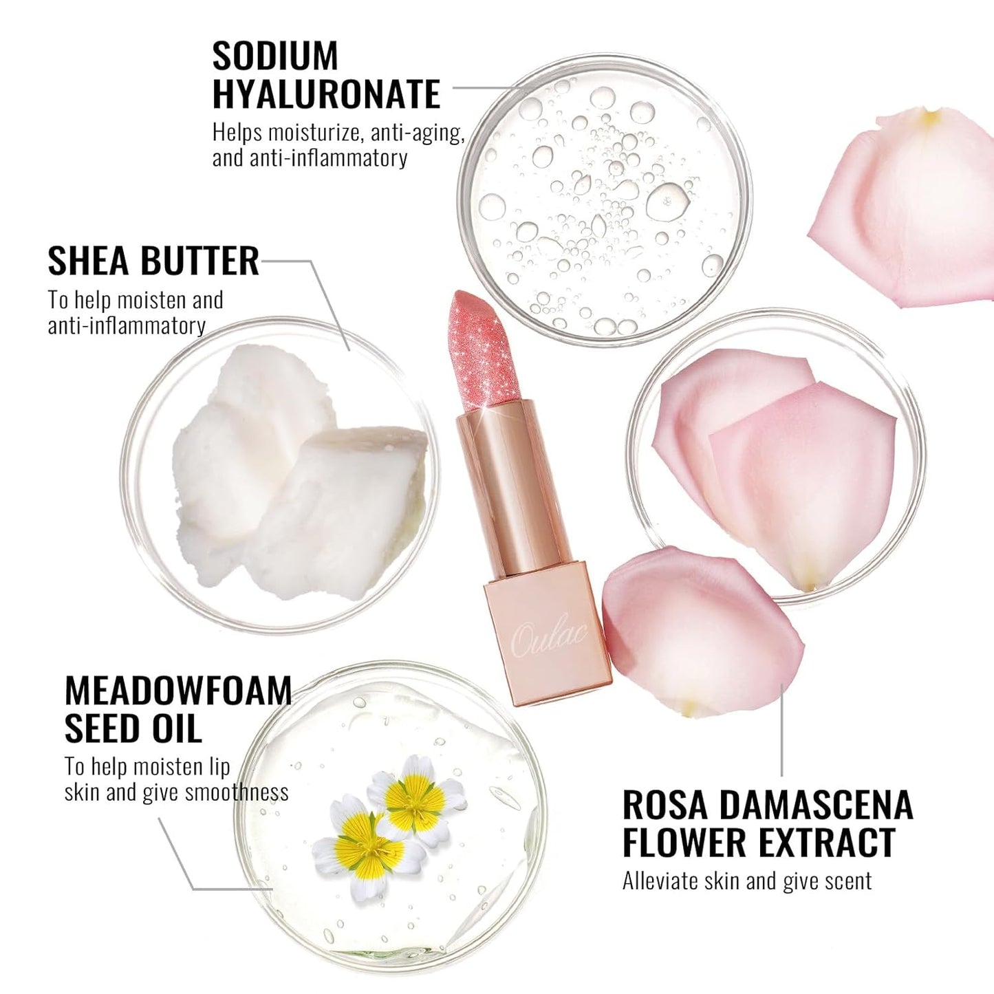 Oulac Moisture Lipstick Set 3PCS - Infinity High Shine Finish, Hydrating Vegan Lipstick Infused with Damask Rose Oil for All-Day Comfort, Gluten-Free, PG09+PG11+PG14