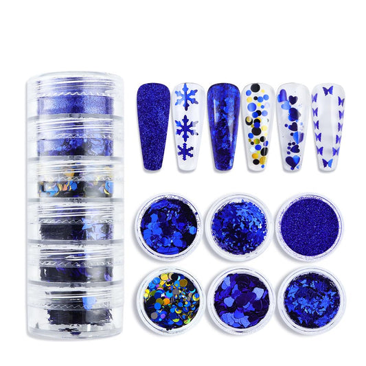 6Grids Christmas Nail Art Glitters Blue Nail Sequin 3D Snowflake Butterfly Heart Powder Nail Glitter Sequins Flakes DIY Winter Xmas Nail Decals for Women Girls Nail Art Decoration Accessories