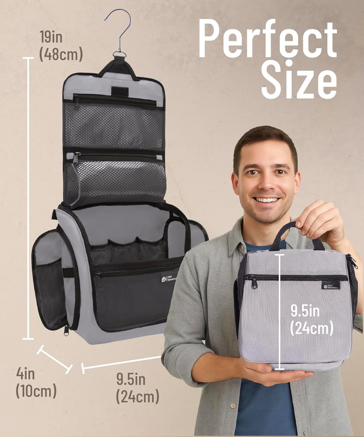 D&D Hanging Travel Toiletry Bag for Men and Women – Large Cosmetics, Makeup and Toiletries Organizer Kit with 10 Compartments, YKK Zippers, XXL Metal Swivel Hook, Water-Resistant Nylon