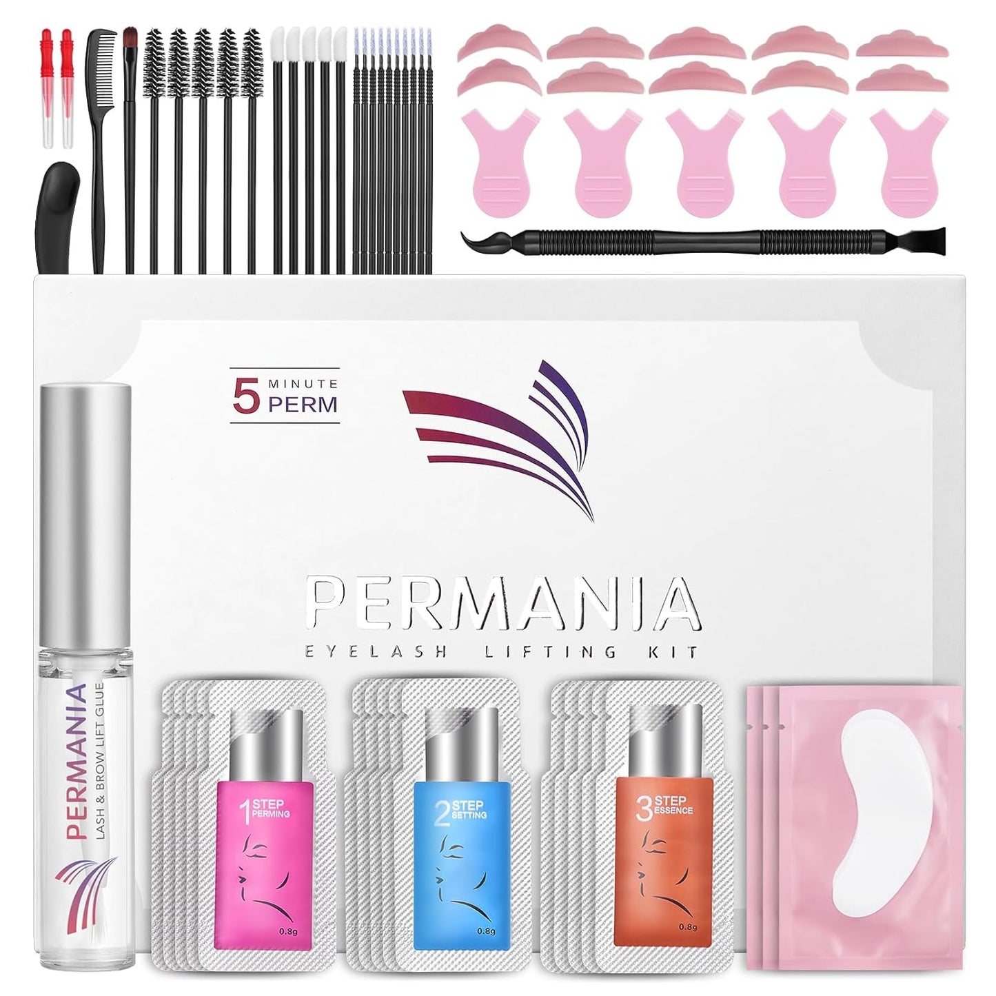 PERMANIA Lash Lift Kit, Lash Perm Kit, Fast Eyelash Lifting 5 Minutes DIY at Home with Strong Glue Disposable Sachet Lash Lifting Kit Last 6 Weeks (15pcs）