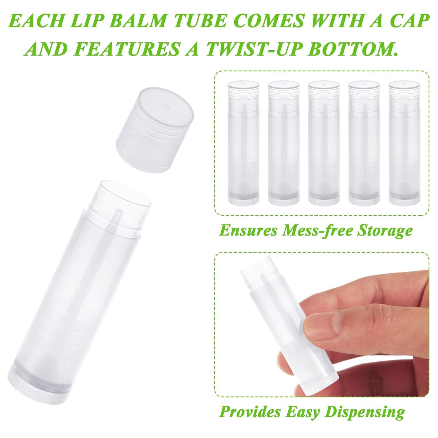 200PCS Plastic Lip Balm Tubes 5ml/5g Clear Lip Balm Containers with Filling Tray and Spatula, Rotating Type Refill Lip Chapstick Tubes Empty with Cap for DIY Make Up Lip Balm