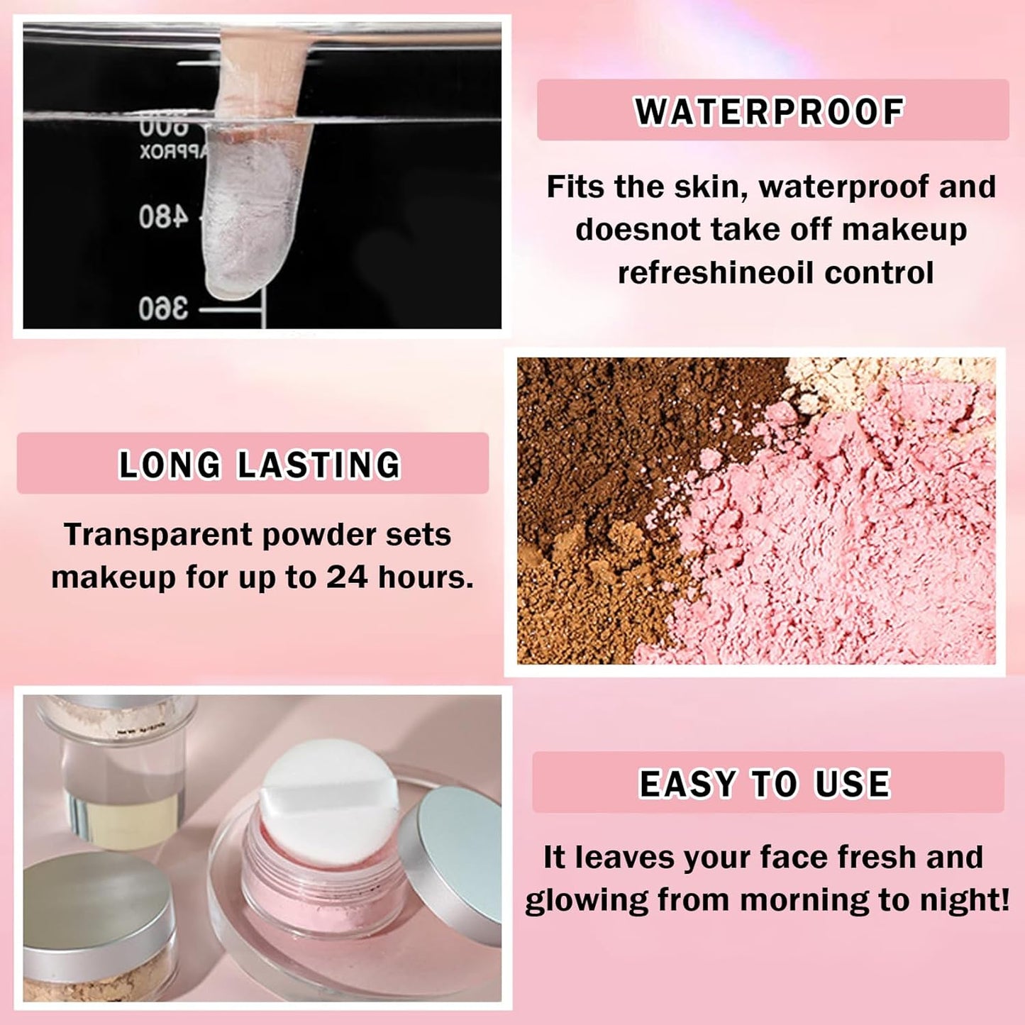 Pink Setting Powder Loose Powder Shimmer Finishing Powder Ultimate Blurring Setting Powder Long Lasting Oil Control Loose Face Powder for All Skin Tones-02 Pink