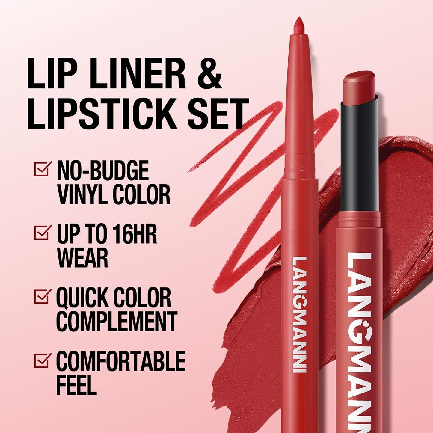 Jolilab 6Pcs Lip Set: 3 Colors Lip Liner+3 Colors Lipstick, Matte/Creamy, Long-Lasting, Bold/Nude Shades for Daily/Party, Vegan, Gift for Makeup Lovers.(#02+04+07)