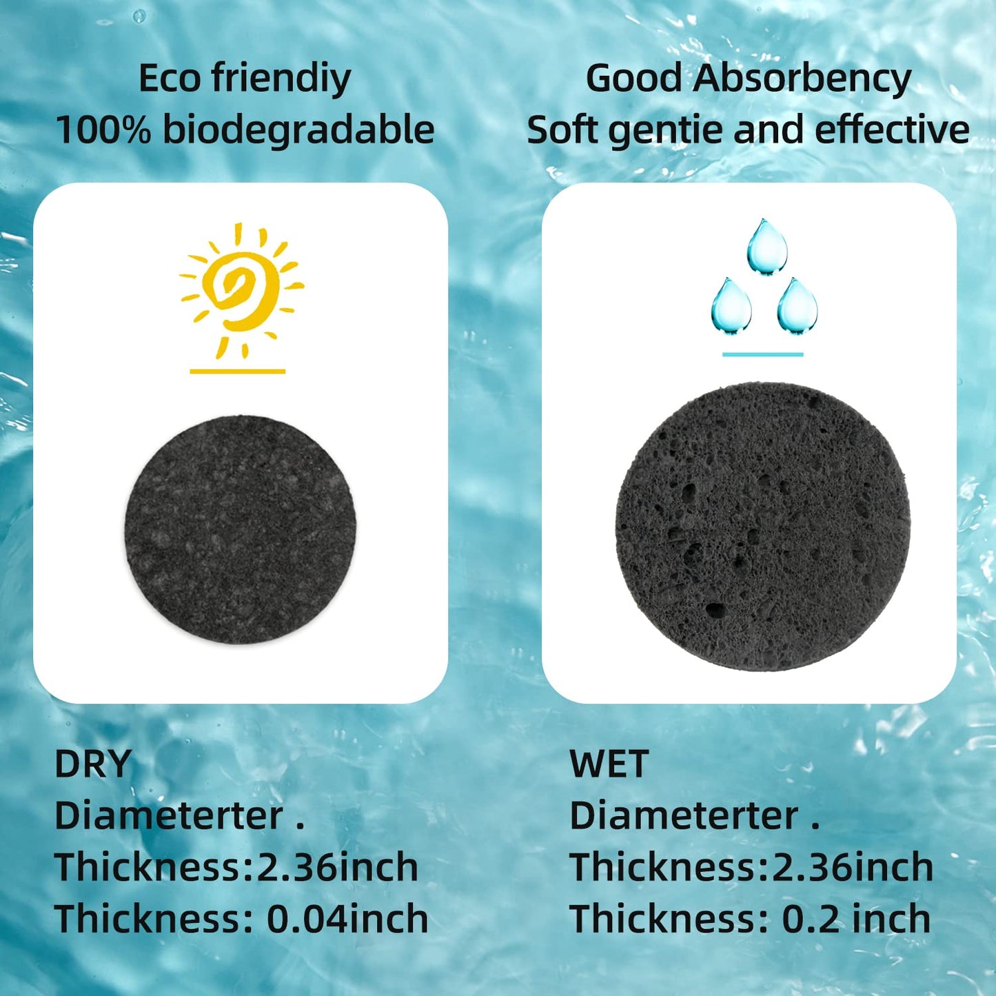 50-Count Facial Sponges Compressed Natural Cellulose Sponge Round Shape Face Sponge for Face Cleansing Exfoliating and Makeup Removal, Black