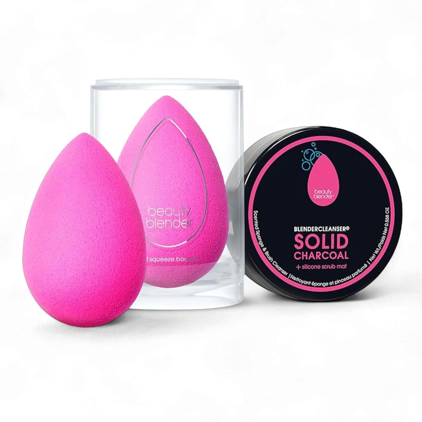 Original Pink Beauty Blender Makeup Sponge & Blendercleanser Solid Charcoal Sponge & Brush Cleanser + Silicone Scrub Mat Charcoal