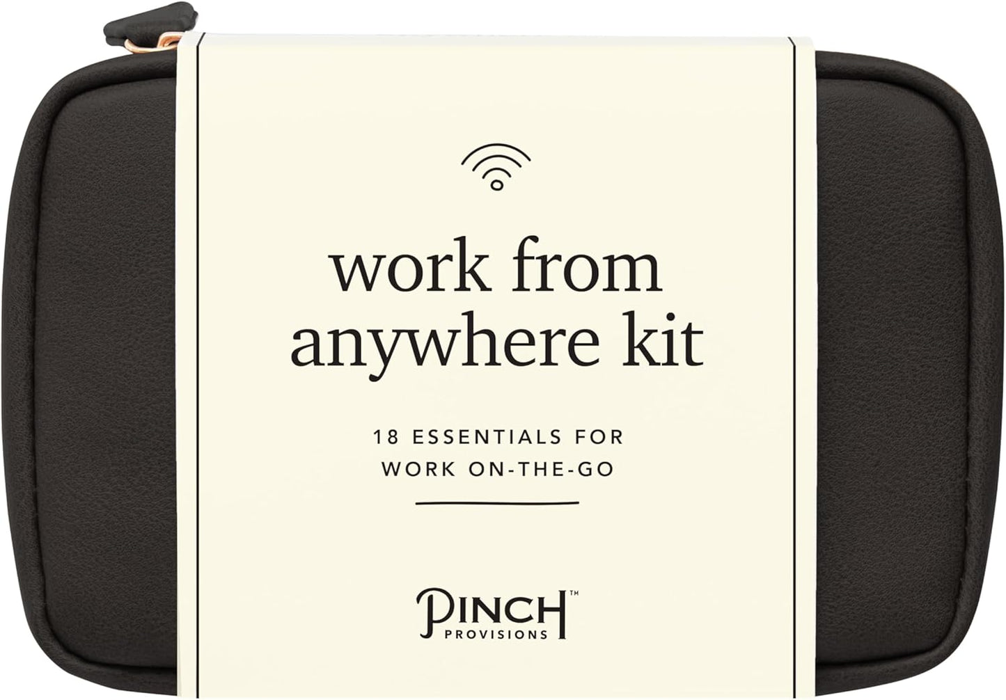 Pinch Provisions Work from Anywhere Kit, Includes 18 Essentials to Help You Stay on Task, Must-Have Essentials, Compact Multi-Functional Vegan Leather Pouch, Black