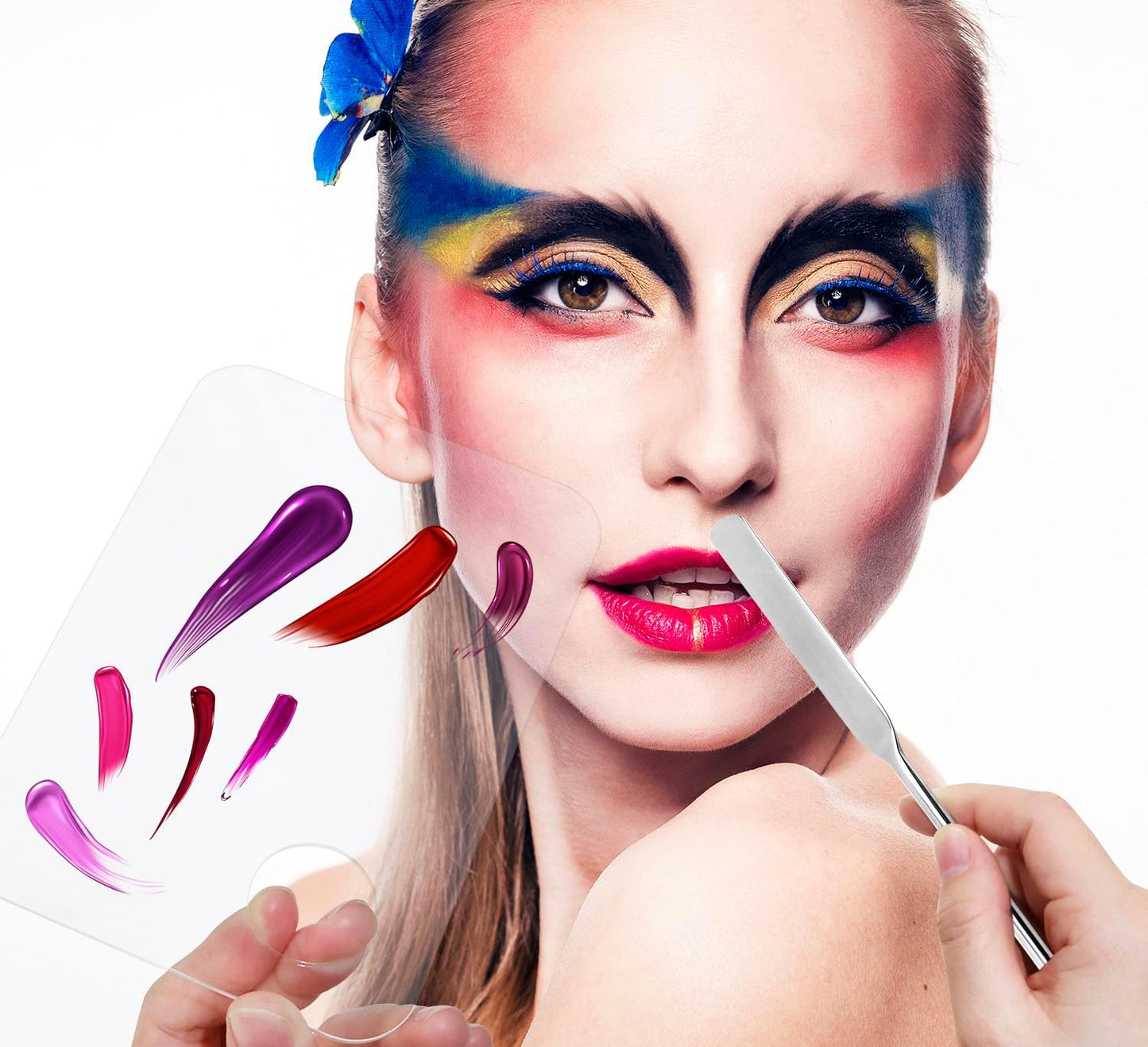 1set Plastic Makeup Mixing Palette and Spatula Cosmetic Palette Foundation Palette For Nail Art Eye Shadow Lipsticks Mixing Makeup Tools Makeup Applicator Kit (3.94x5.83inch)