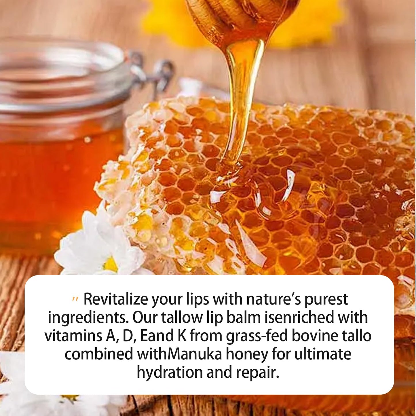 2PCS Tallow Lip Balm With Grass-Fed Beef Tallow & Manuka Honey Long-Lasting Moisturizing Lip For Cracked and Dull Lip, Natural Balm 5g/0.17oz