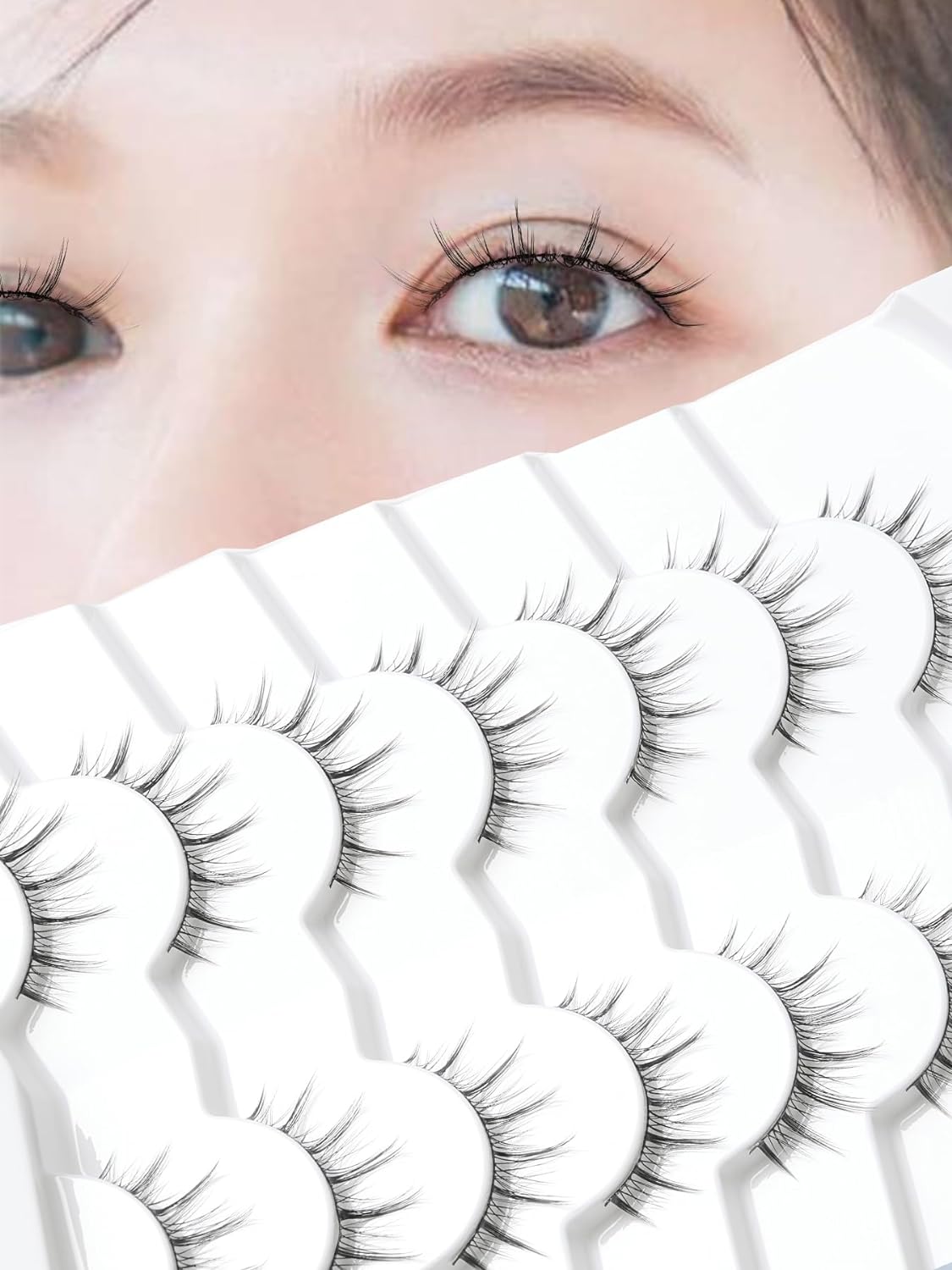 Manga Lashes Natural False Eyelashes 10MM Short Anime Lashes Thin Band Korean Lashes 3D Volume Strip Lashes Wispy Manhua Eyelashes 7 Pair Asian Lashes Siligli