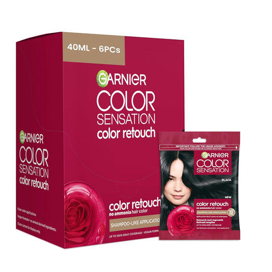 Garnier Color Sensation Color Retouch, Demi Permanent Hair Dye for Roots with 100% Gray Coverage, Black Hair Dye 1.0, Pack of 6