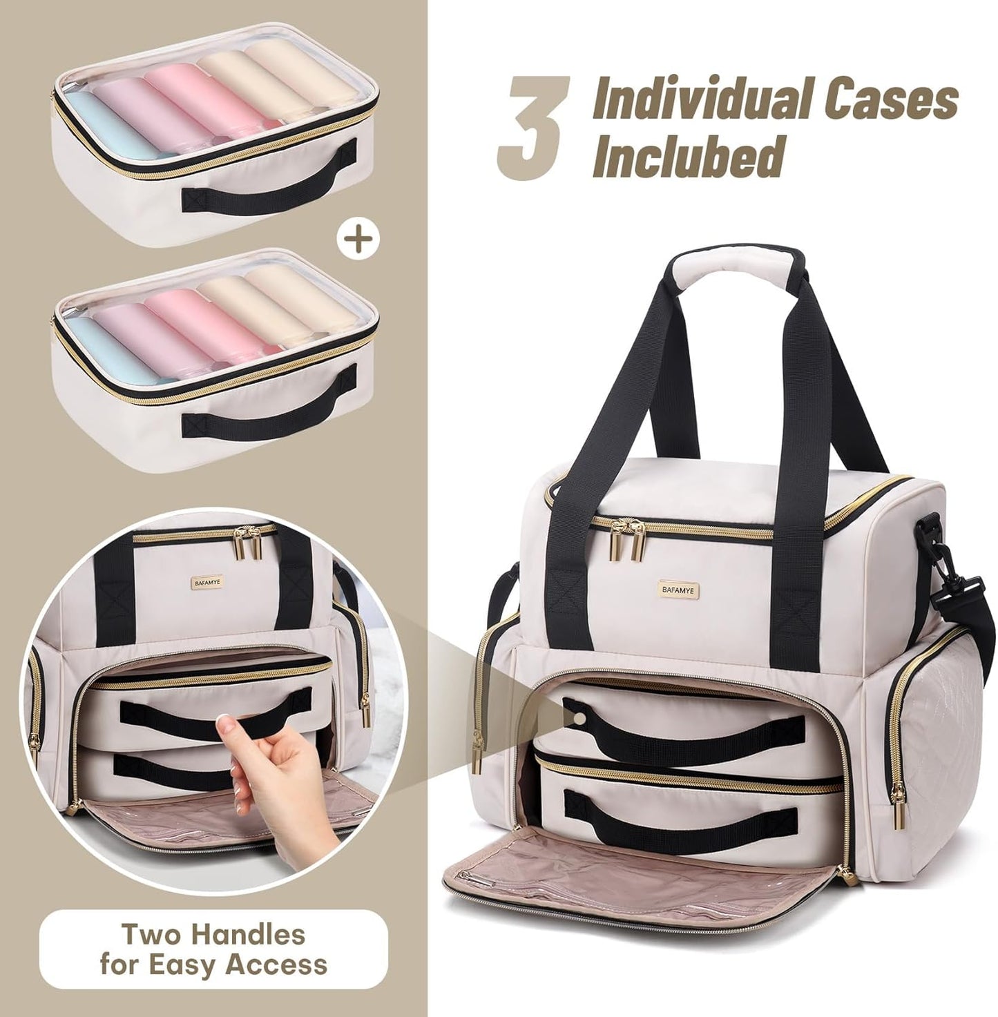 Large Makeup Cosmetic Bag with 2 Removable Case, Double Layer Travel Makeup Organizer Case, travel Toiletry Bag For Women