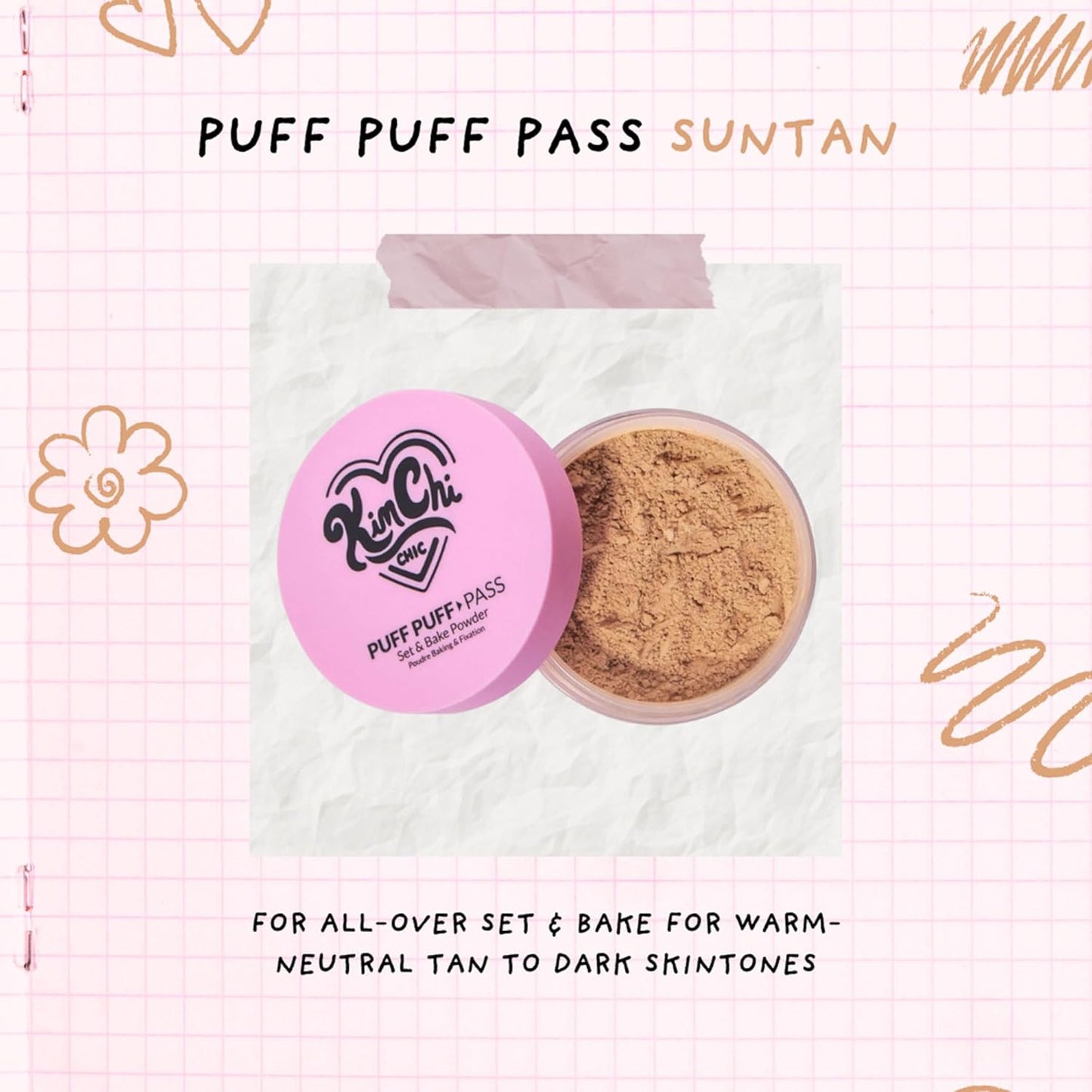 Kimchi Chic Beauty Puff Puff Pass Set and Bake Setting Powder for Makeup, Extra Fluffy Loose Face Powder Poof, Soft Natural Face Makeup for Uneven Skin Tone, 05 Suntan