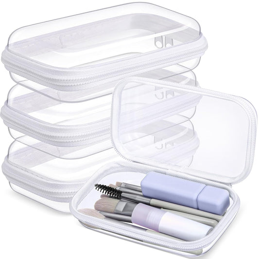 Hoolerry 3 Pcs Clear Hard Zipper Case Plastic Pouch Transparent Hard Case Clear Makeup Bag Portable Travel Organizer Bin for Cosmetics, Building Blocks, Puzzles(White,S)