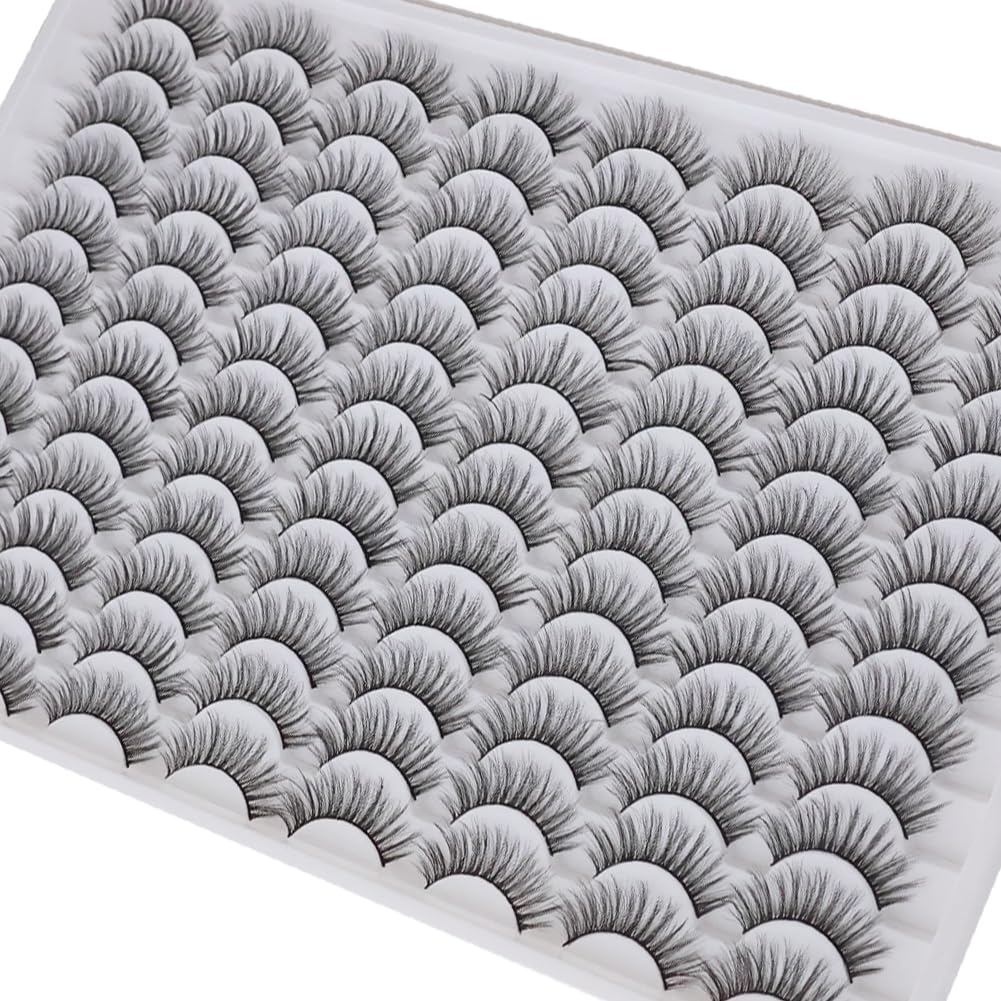False Eyelashes 48 Pairs Faux Mink Lashes 14mm Wispy Lashes 3D Fluffy Cat Eye Lashes Pack Bulk Wholesale Strip Lashes(style 48-020)