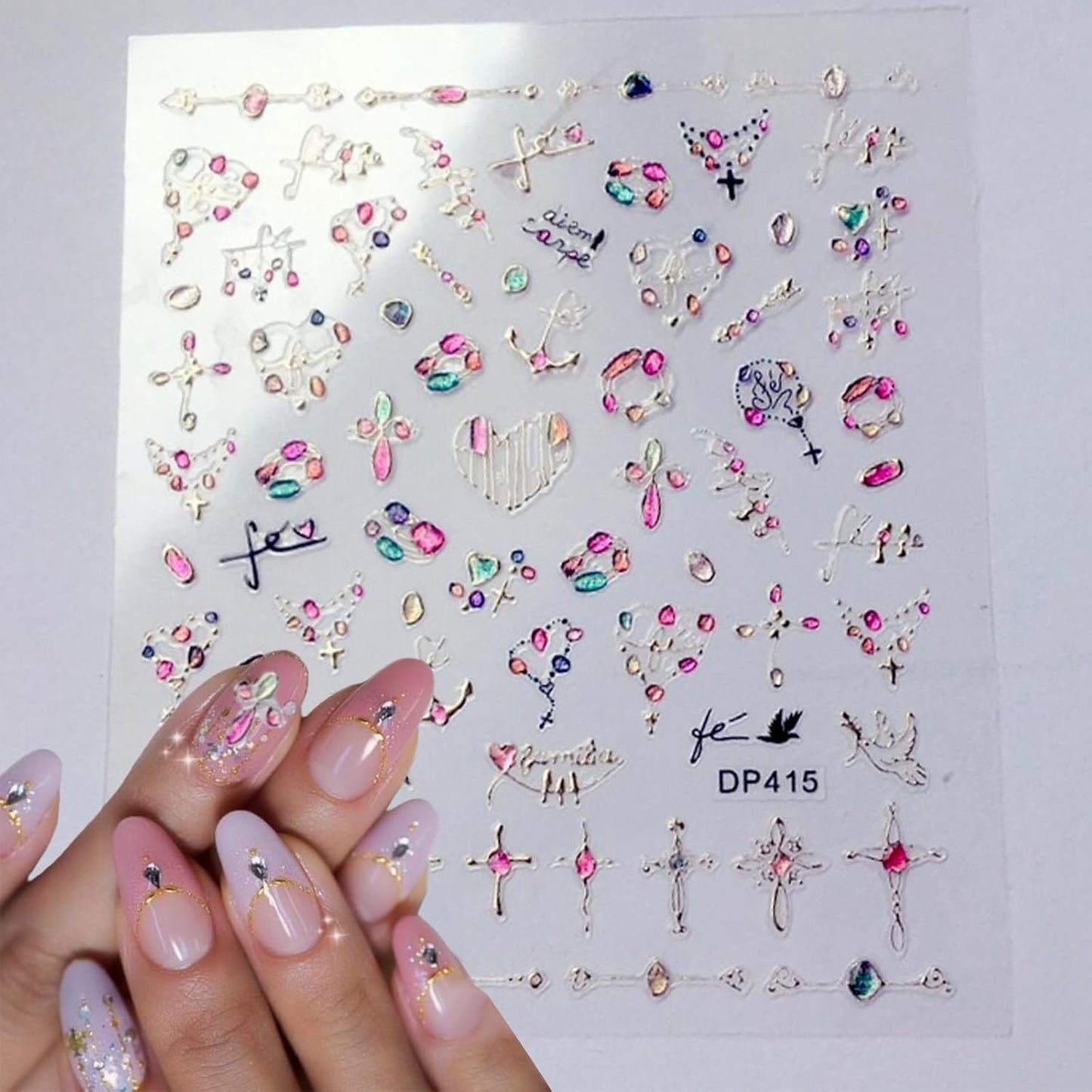 4 Sheets Star Sun Moon Nail Art Stickers 3D Holographic Self Adhesive Glitter Colorful Floral Nail Stickers Sparkly Heart Gems Design Nail Supplies for Women and Girls DIY Manicure Decoration