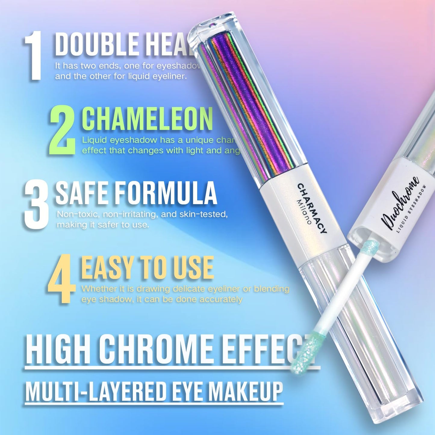 CHARMACY 2 in 1 Starlit Duochrome Liquid Eyeshadow, Glitter Sparkle Colorful Liquid Eyeliner, Quick Drying, High Pigmented, Long lasting Holographic Glitter Multichrome Eye Makeup #03