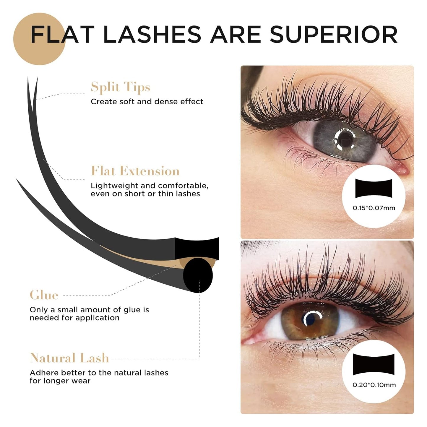 LASHVIEW Eyelash Extension - Ellipse Flat Eyelash Extensions, Individual Lashes, 0.15mm C Curl 11mm, Semi-Permanent, Extremely Light & Soft, Professional Salon Use