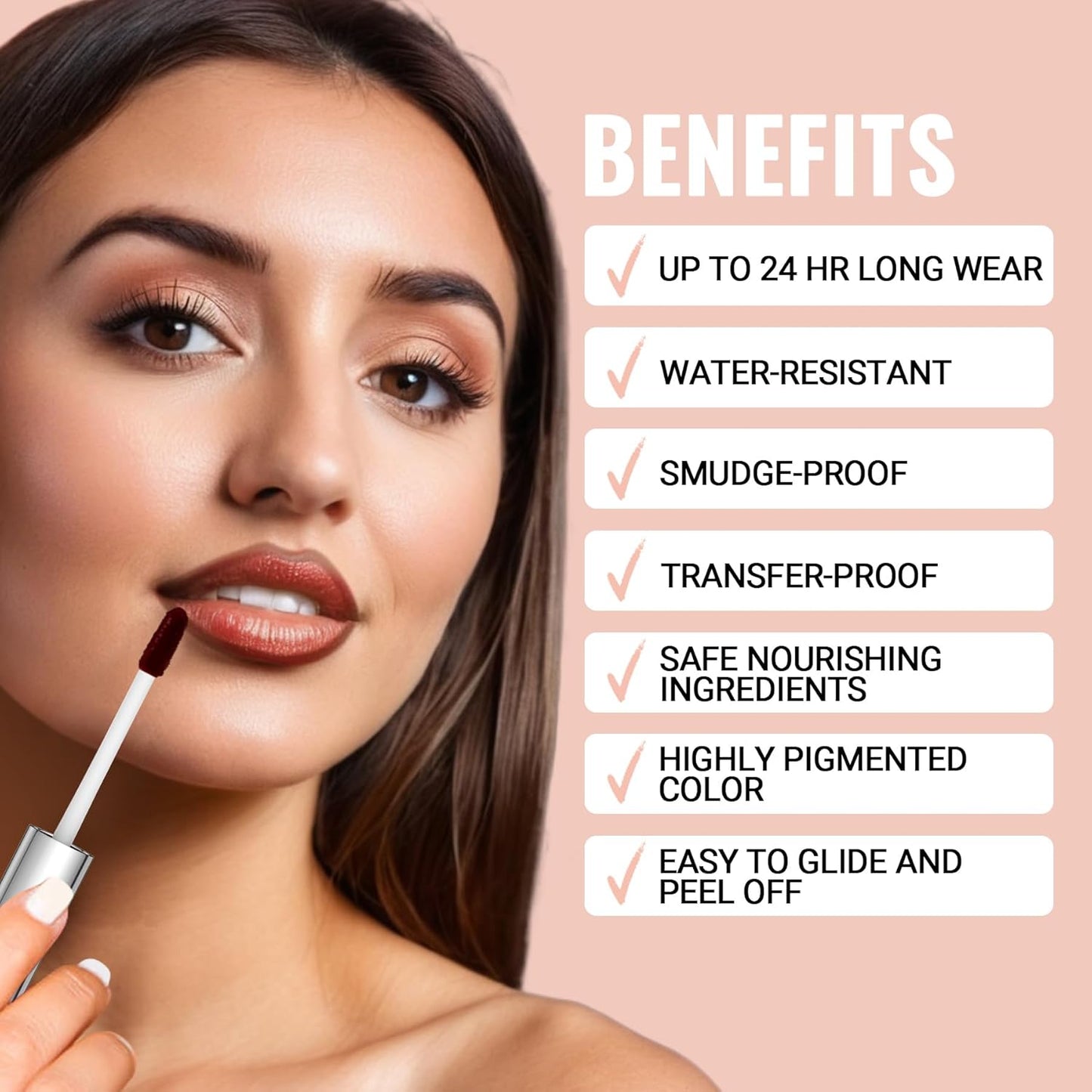 iMethod Lip Stain - Lip Liner Stain, Natural Long Lasting Lip Stain Peel Off, Waterproof Stay On All Day, Transfer-Proof, Highly Pigmented, Instant Peel Off Color, Cocoa