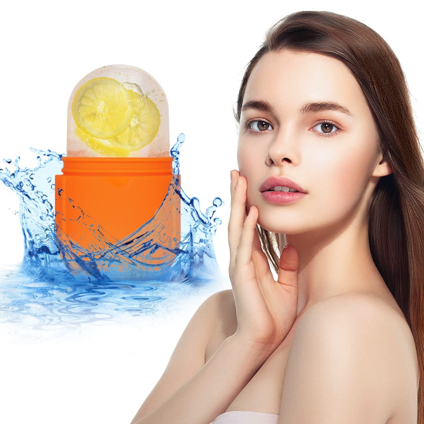 Ice Roller for Face and Eye, Upgrated Ice Face Roller Puffiness Relief Ice Roller Skin Care Tools, Ice Facial Cube, Gua Sha Face Massage, Silicone Ice Mold for Face Beauty ( Orange)