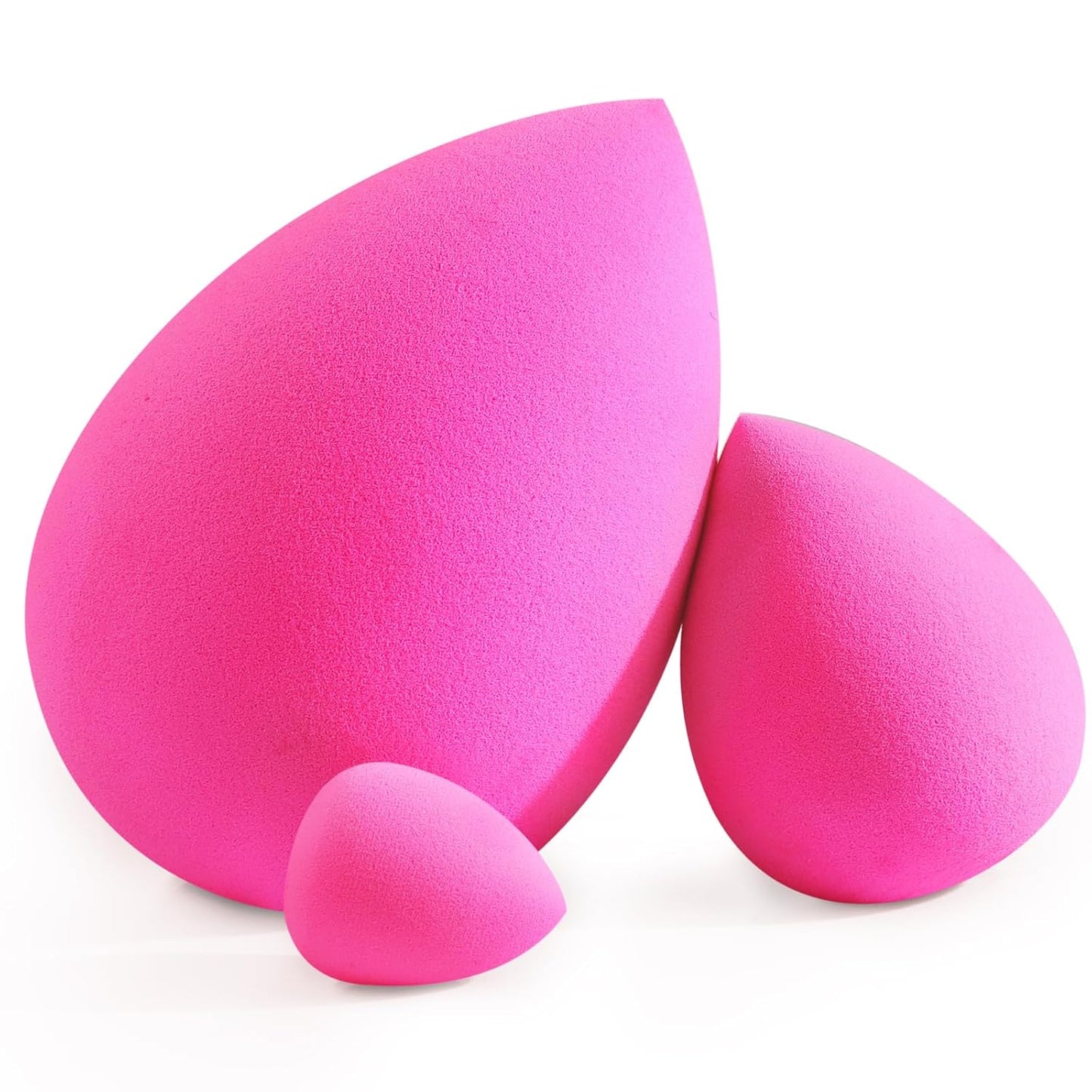 BEAKEY Large, Mini and Standard Makeup Sponges Trio Set with Soft and Bouncy Touch, Beauty Sponges Blender in Rose Pink for Powder, Cream and Liquid Blending