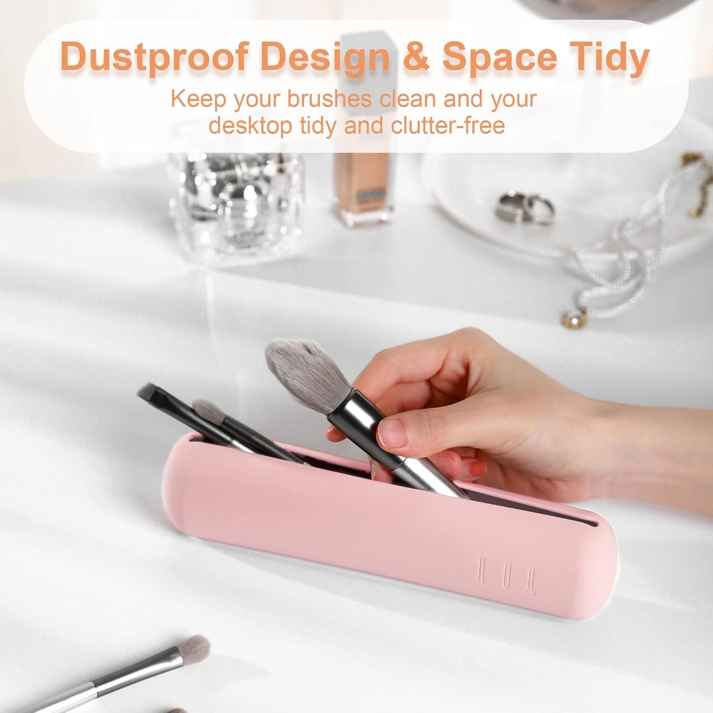 FERYES Travel Makeup Brush Holder, Magnetic Anti-fall Out Silicon Portable Cosmetic Face Brushes Holder, Soft and Sleek Makeup Tools Organizer for Travel-Pink