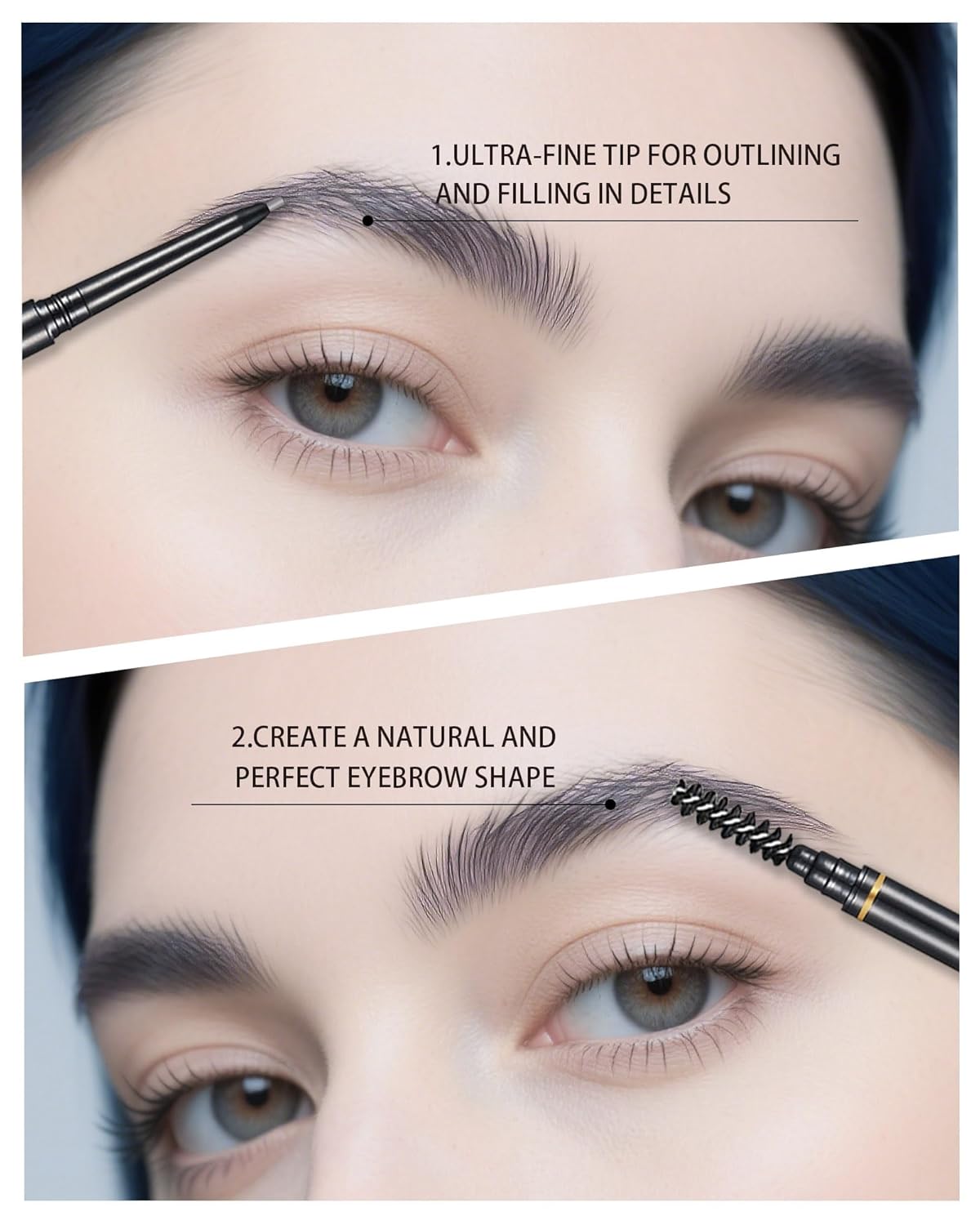 Gray Eyebrow Pencils for Women, 12Pcs Ultra Slim Eyebrow Pencil with 2 Brow Razors Kit, Double Head 1.5mm Micro-Fine Tip & Spiral Brush, Can Draw Fine and Long-Lasting Brows Makeup