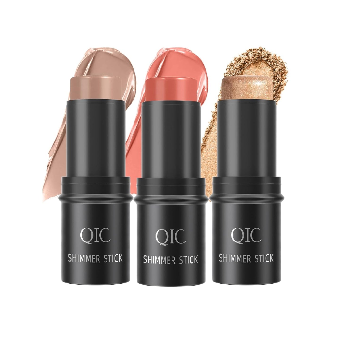 3 Colors Multi-Function Stick Set 3D Face Highlight Shadow Blush Stick, Highlighter Stick, Shimmer Cream Powder, Lasting Glow Finish, Creamy Self Sharpening Crayon Highlighter (3 In1)