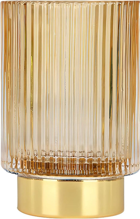 DASITON Makeup Brush holder Organizer,Crystal Cosmetic Makeup Brush Glass Brushes Storage Holder, Vintage Make Up Brush Cup Pen Pencil Holder striped vase(Coffee L)