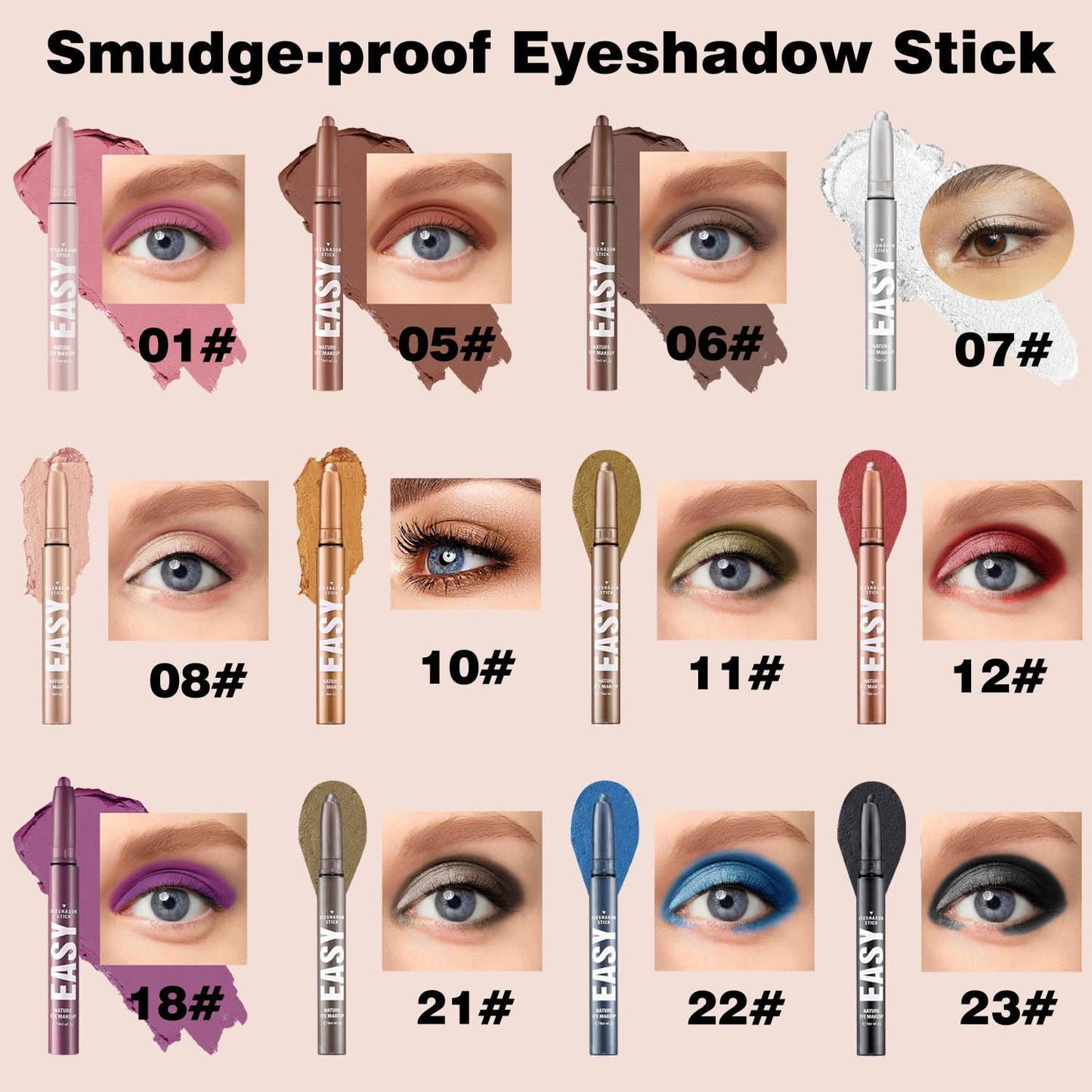 Black Eyeshadow Stick Shimmer Cream Single Eyeshadow Pencil Makeup, High Pigmented Crease-proof Eye Shadow Brightener Stick, Hypoallergenic Waterproof Long Lasting Eye Highlighter stick(B-23#)
