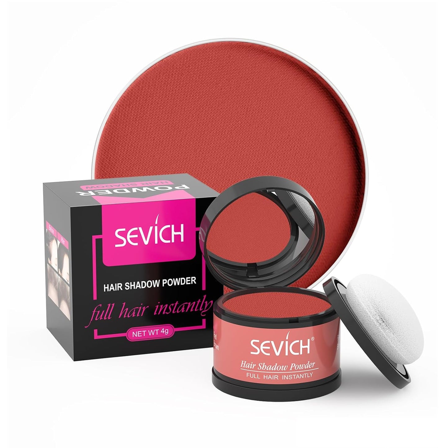 Instantly Hair Touch Up Powder - SEVICH Hair Concealer for Thinning Hairline, Eyebrows & Beard, Windproof & Sweatproof, Red Brown