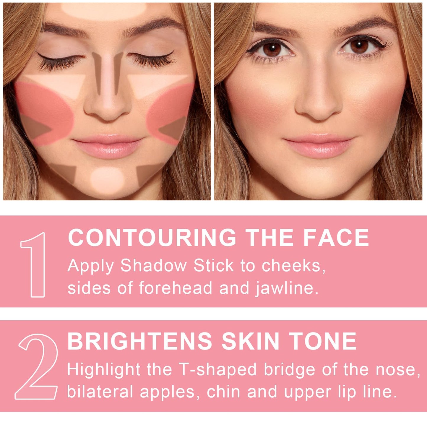 6 Colors Cream Contour Stick Makeup Kit, Shades with Highlighter, Blush and Double-End Bronzer Contour Stick for Sculpt the Cheeks, Long Lasting, Waterproof, Matte & Dewy Finish(SET C)