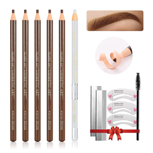 Waterproof Eye-Brow Pen-cil Set, Pull Cord Peel-off Eyebrow Pencil Microblading Pen Supplies Kit, White Eye-Liner Pencil and Eyebrows Tool Tattoo Makeup For Marking (5+1 Light Brown)