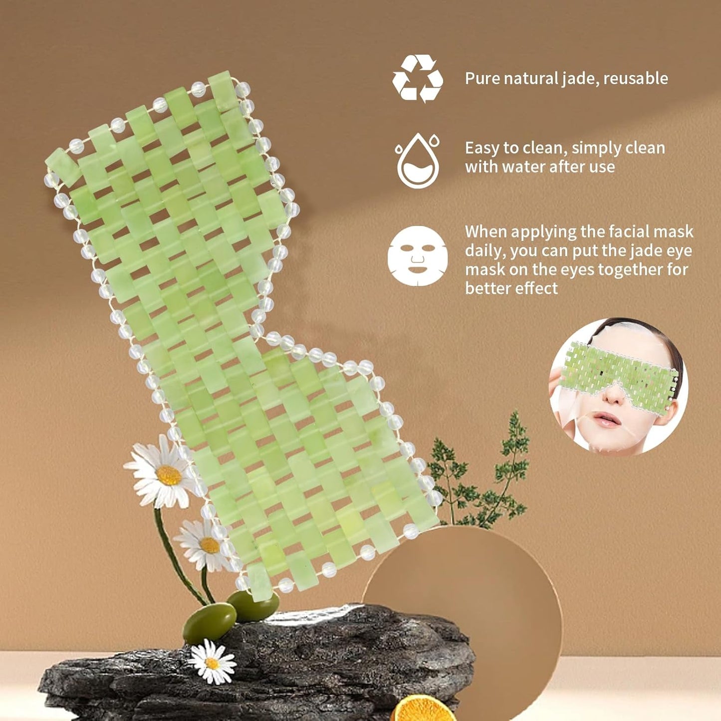 Jade Eye Mask, Facial Cooling Mask with 100% Real Jade for Hot & Cold Therapy to Reduce Wrinkles, Puffiness, Migraines, and Anti-Aging