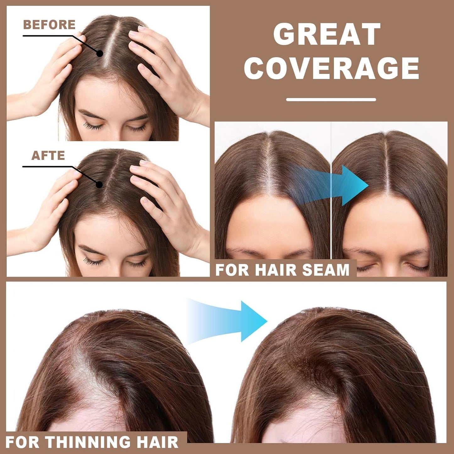 Root Touch Up Powder Instantly Conceals Hair Loss, Gray Root Cover Up Powder, Water & Sweat Resistant Hair Powder for Thinning Hair Men & Women, Includes Brush (Medium Brown, 4g Bottle with Brush)